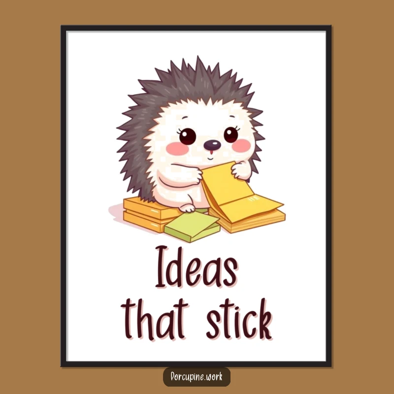 Instant Funny Porcupine Sticky Note Digital Art: Organized Decor