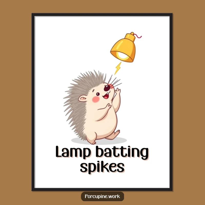 Funny Porcupine Lamp Digital Art Print: Instant Playfulness for Your Walls!