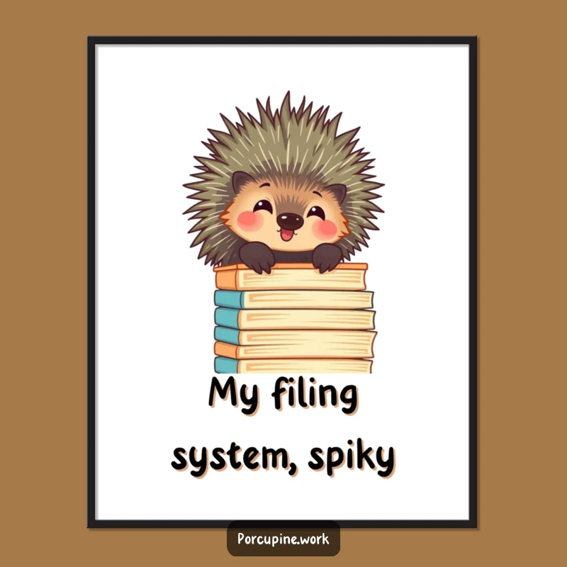 Funny Porcupine Office Digital Art - Amused File Peeker Print