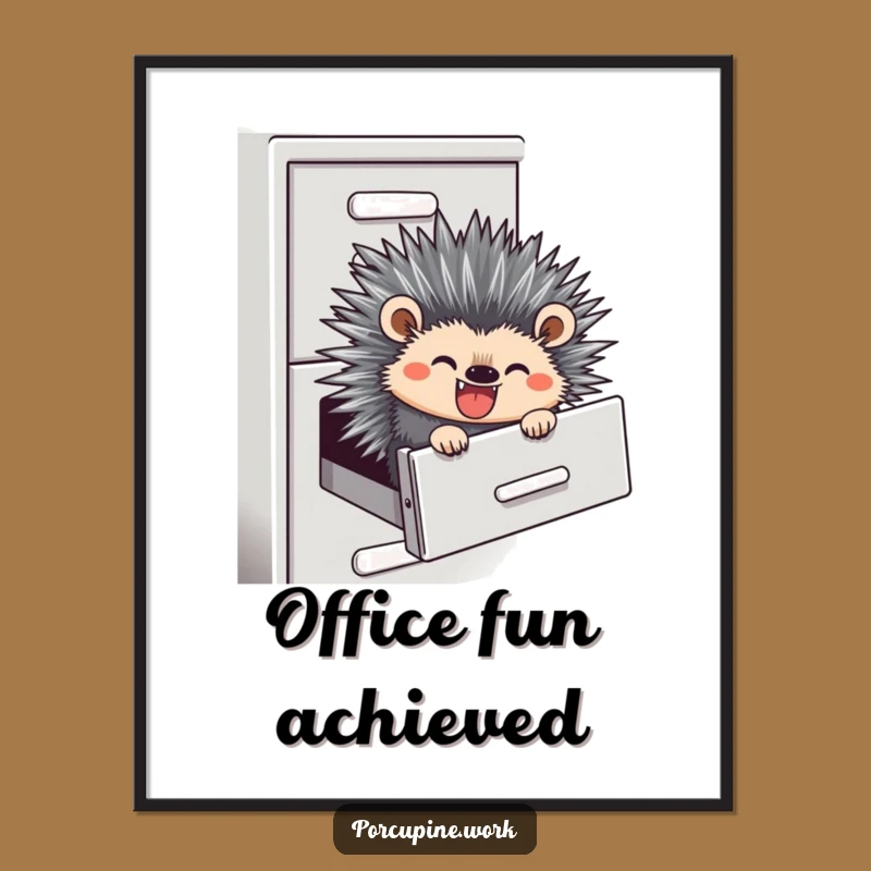 Funny Office Slide Art Print - Hilarious Porcupine Digital Download