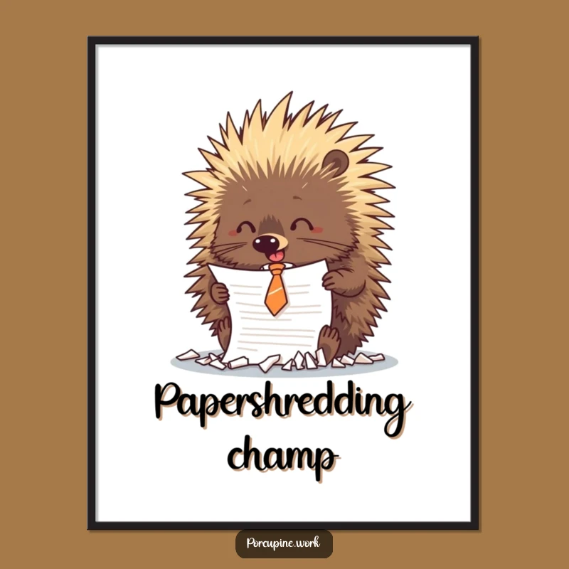 Funny Porcupine Shredding Digital Art: Tie-Wearing Rebel, Instant Hilarious Print!