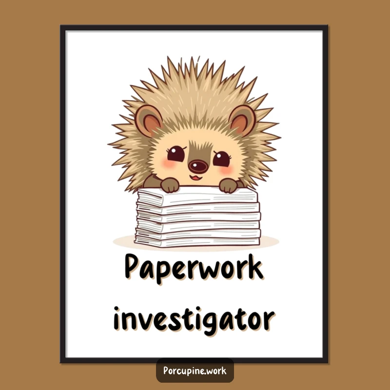 Funny Porcupine Paperwork Digital Print - Hilarious Instant Art of Curiosity