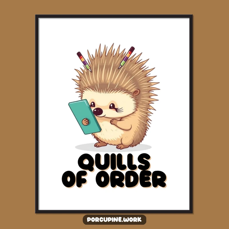 Funny Porcupine Office Balance Print: Framed Art of Juggling Animal, Perfect Funny Gift
