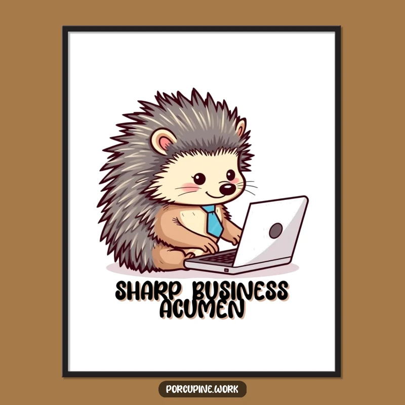 Funny Porcupine Tie Laptop Digital Art: Dapper Typist for Hilarious Workspaces