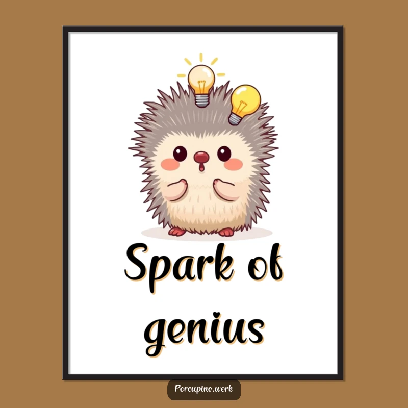 Funny Porcupine Idea Print: Framed Art of Lightbulb Moment, Perfect Funny Gift