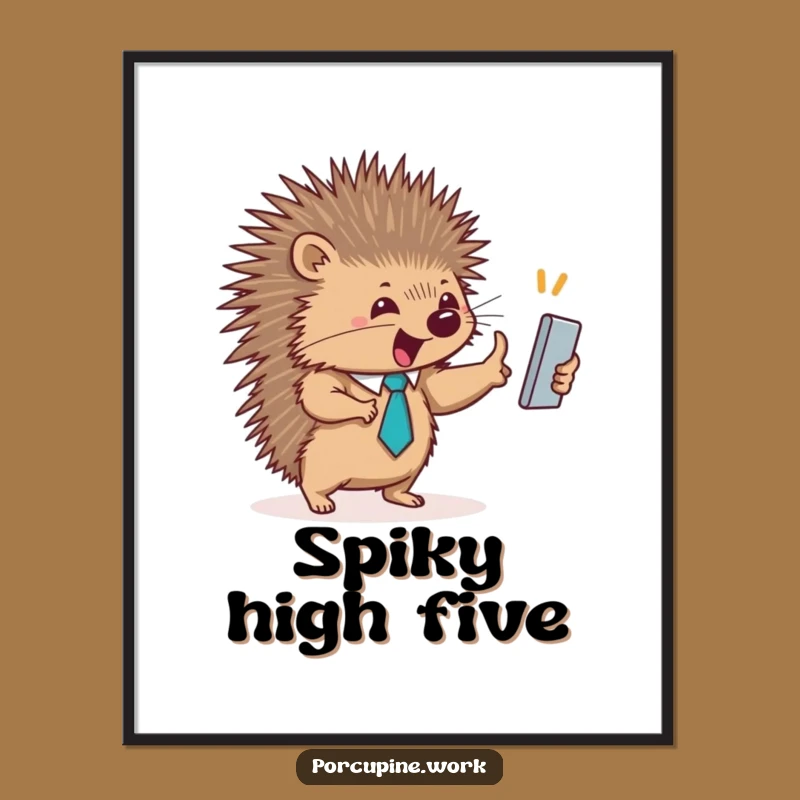 Printable Funny Porcupine High-Five Art: Instantly Celebrate Teamwork on Your Walls