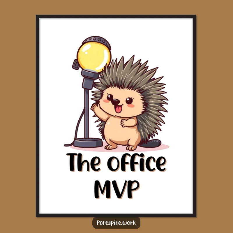 Funny Office Porcupine Light Digital Art: Hilarious Triumph Print