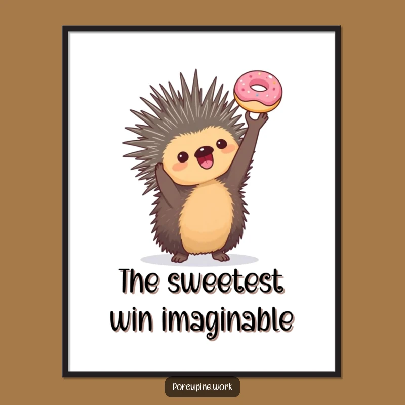 Funny Porcupine Donut Trophy Funny Print, Instant Sweet Victory Art