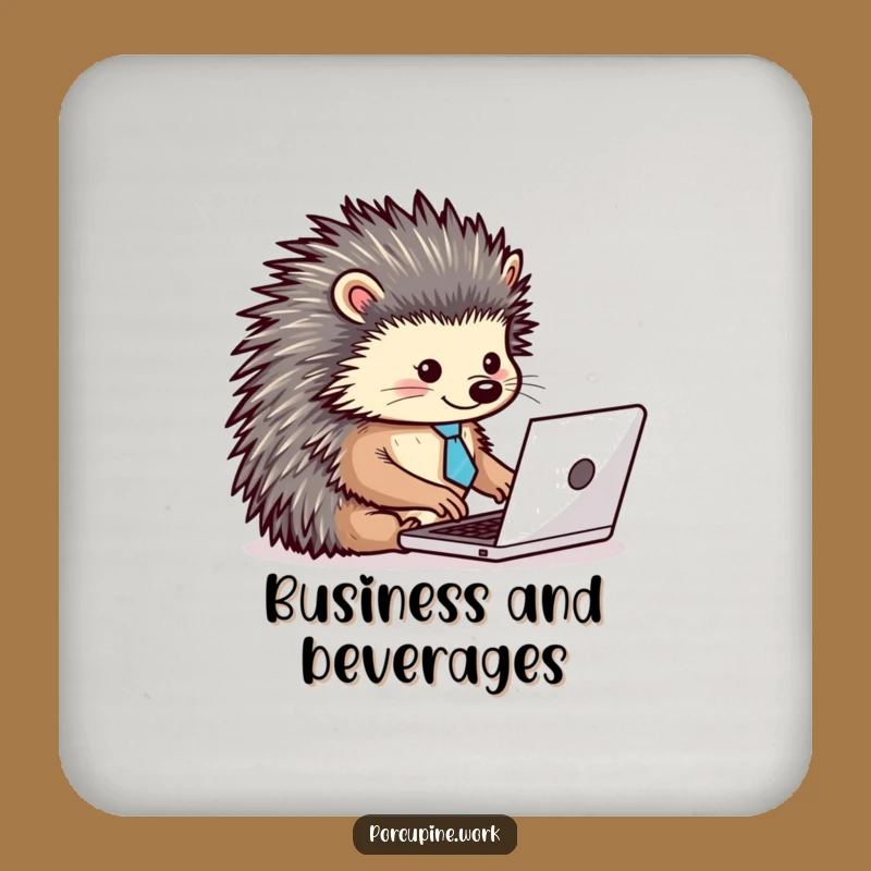 Funny Porcupine Tie Laptop Coaster: Dapper Typist for Hilarious Surface Protection