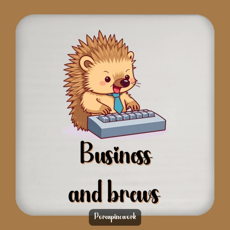Funny Porcupine Office Drink Coaster - Prickly Desk Protection Gift