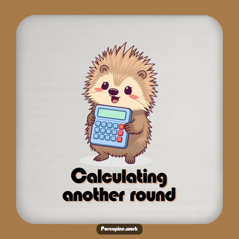 Funny Porcupine Calculator Coaster - Triumphant Nerd Drink Mat