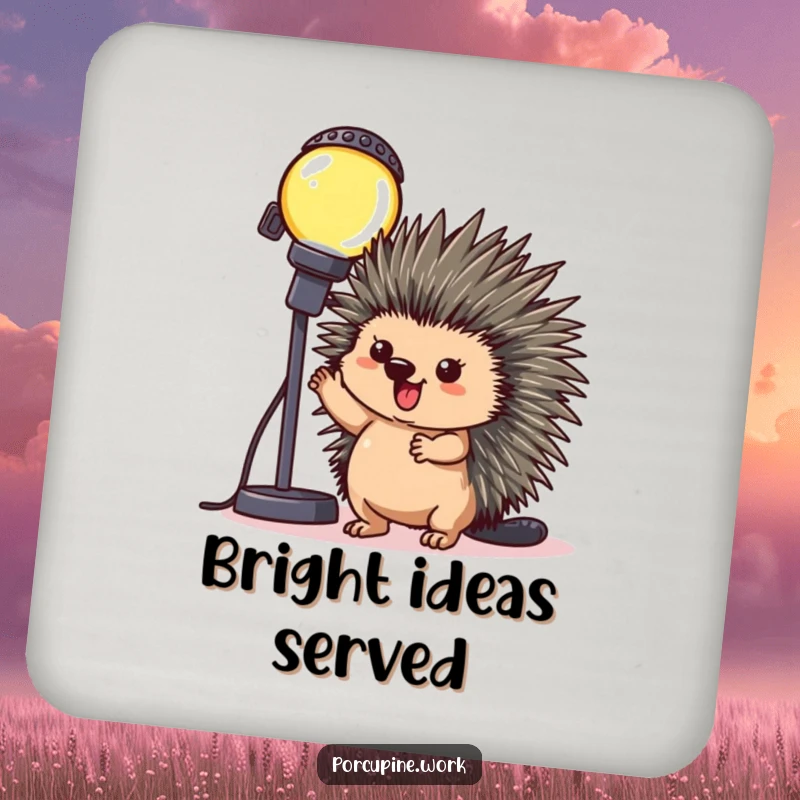 Funny Coaster: A porcupine poses triumphantly beside a blinking office light, adding humorous protection to surfaces.