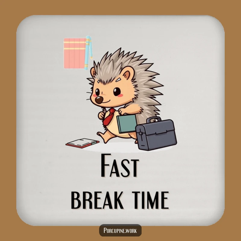Funny Porcupine Briefcase Drink Coaster: Happy Scuttler, Hilarious Bar Gift!