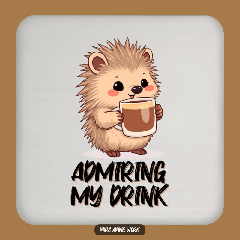 Funny Porcupine Coffee Coaster - Happy Mug Drink Mat