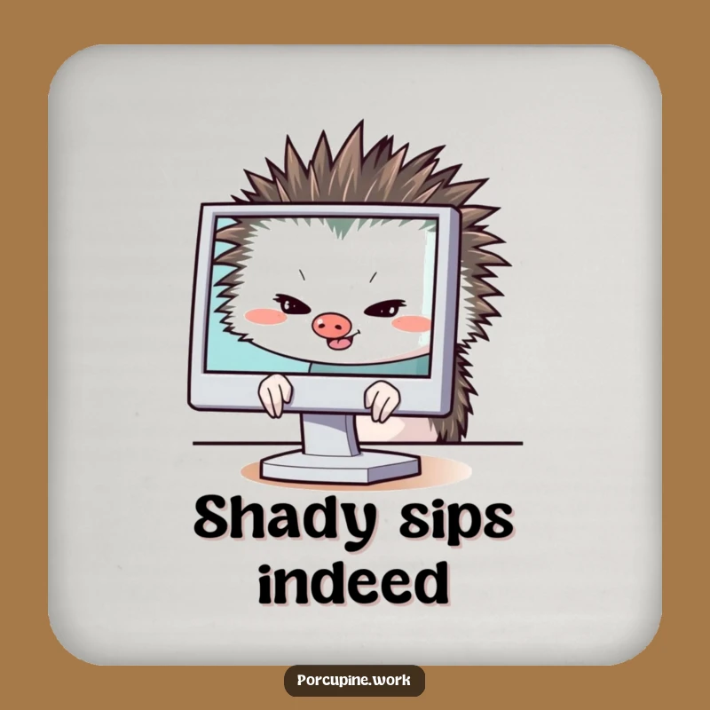 Funny Porcupine Desk Coaster: Slyly Hiding Behind Monitor, Chic Funny Gift