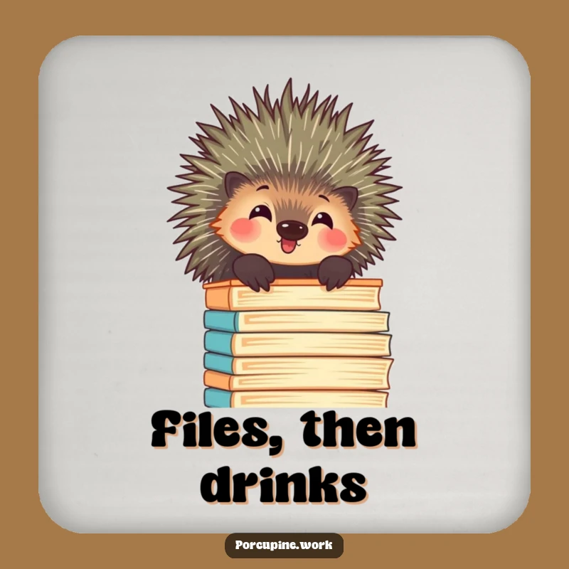 Funny Porcupine Office Coaster - Amused File Drink Mat
