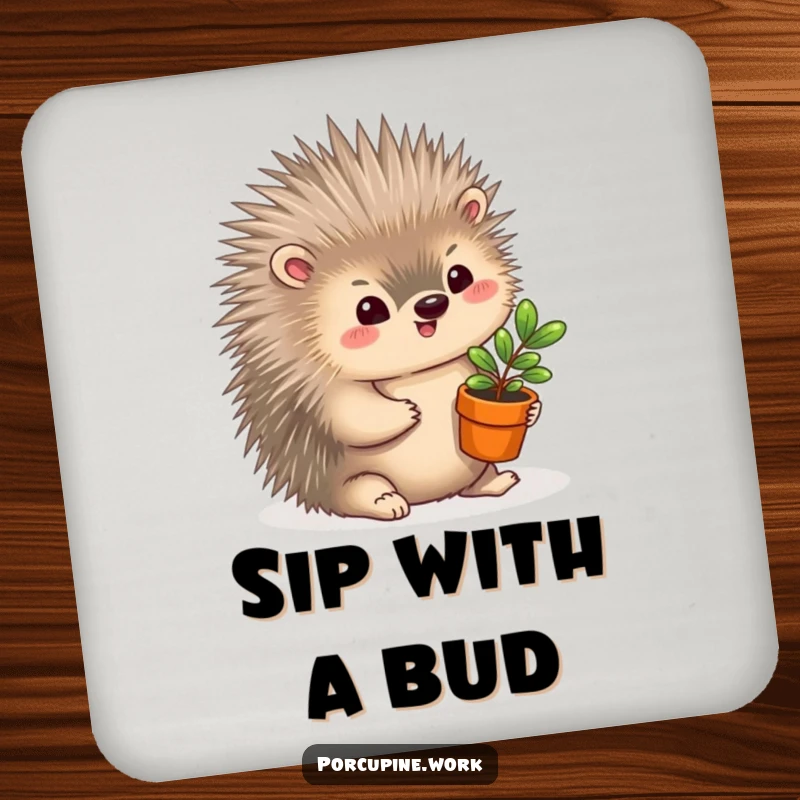 Funny Coaster: A porcupine offers a miniature potted plant with a gentle smile, adding playful protection to surfaces.