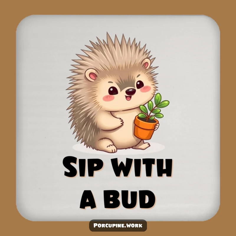 Funny Porcupine Plant Gift Coaster: Cute & Hilarious Surface Protector
