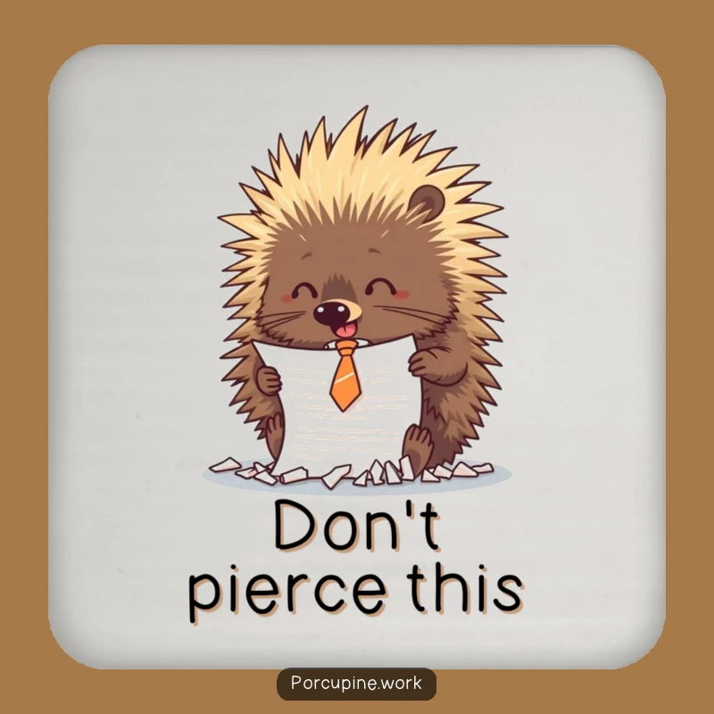 Funny Porcupine Shredding Drink Coaster: Tie-Wearing Rebel, Hilarious Bar Gift!