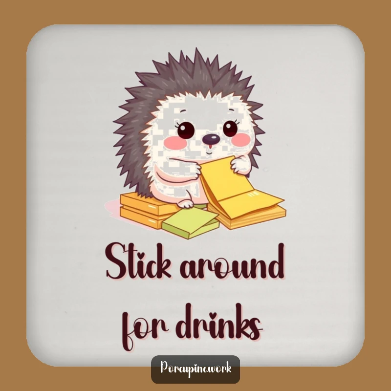 Funny Porcupine Sticky Note Coaster: Protect Surfaces with Order
