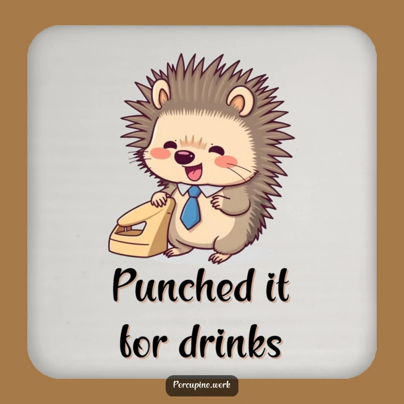 Funny Porcupine Office Coaster - Tie & Hole Punch Drink Mat