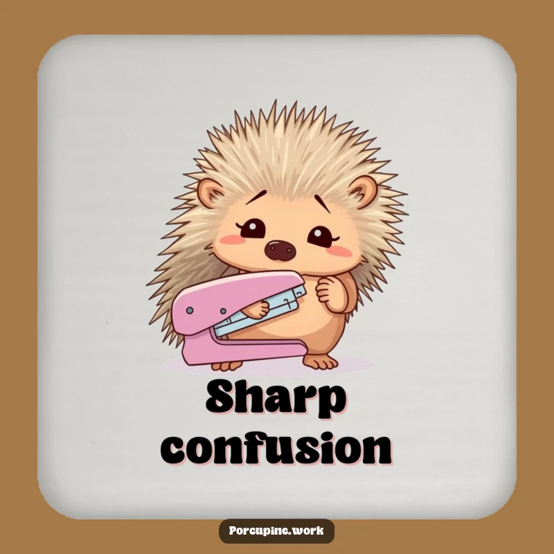 Funny Confused Porcupine Stapler Coaster: Protect Surfaces with Hilarious Office Charm