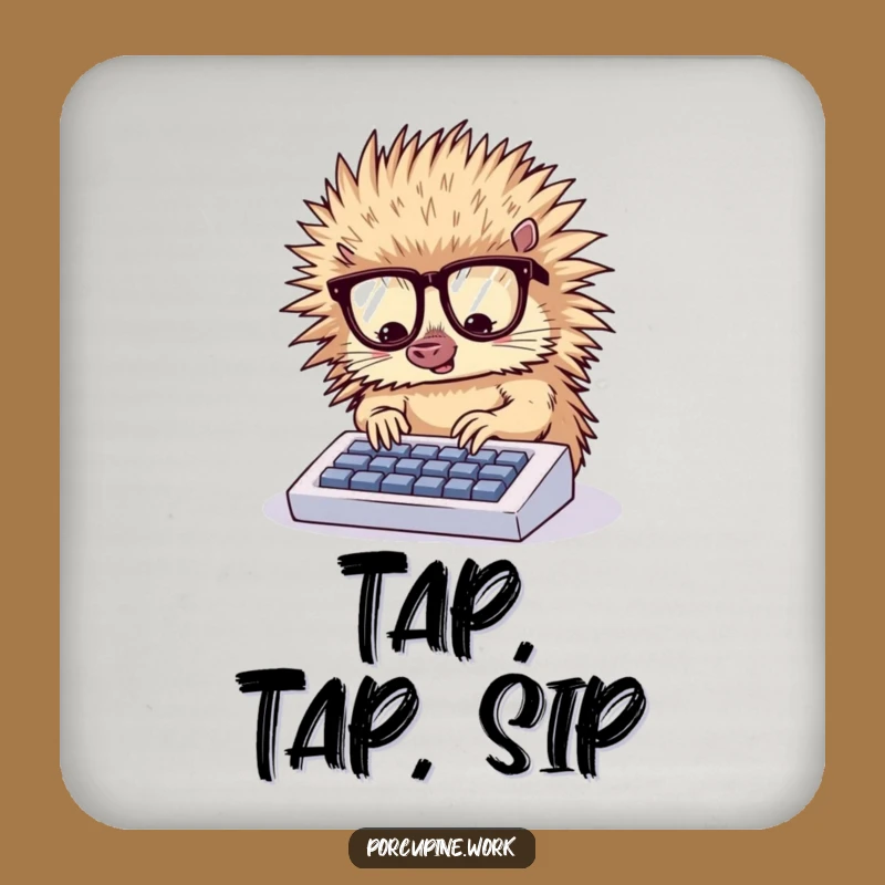 Funny Porcupine Typist Coaster: Protect Surfaces with Wit, Funny Gift!
