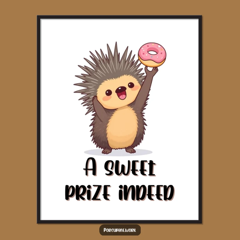 Funny Porcupine Donut Trophy Funny Poster, Decorate with Delicious Victories