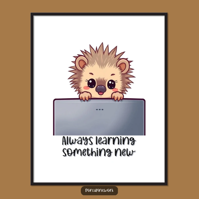 Funny Porcupine Monitor Peek Funny Poster, Wall Art for a Curious Home