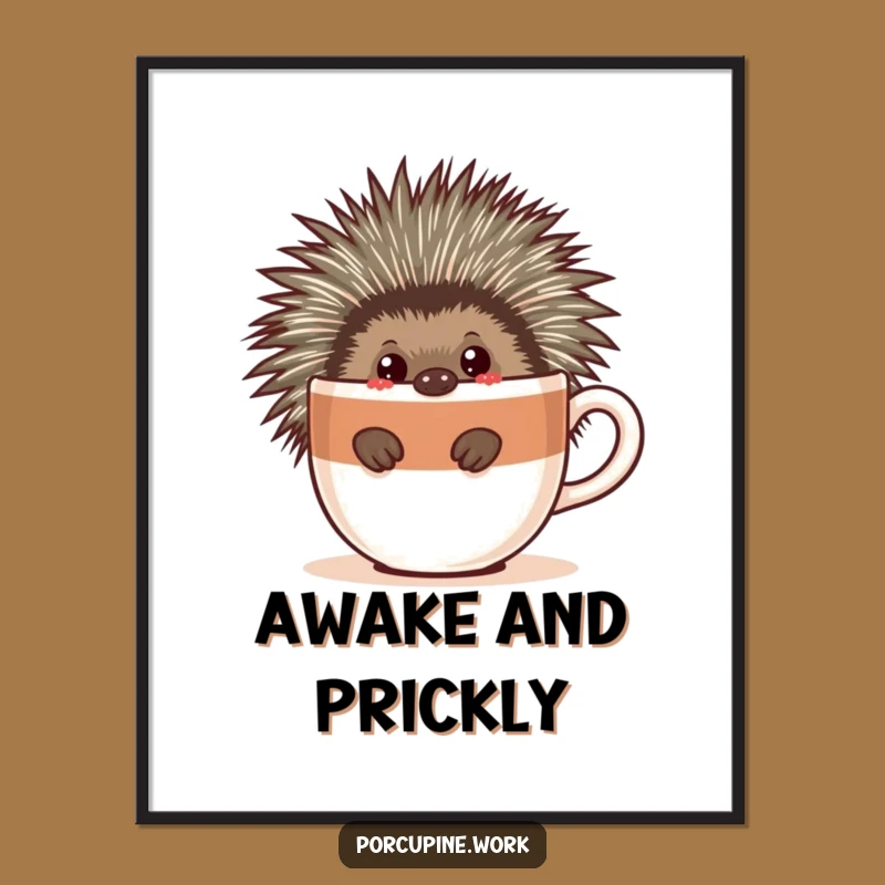 Funny Porcupine Coffee Poster - Quirky Art, Perfect Funny Gift for Walls!