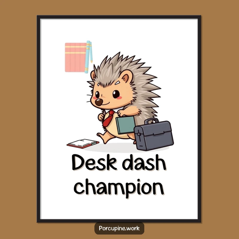 Funny Porcupine Briefcase Poster: Happy Office Scuttler, Hilarious Wall Art!