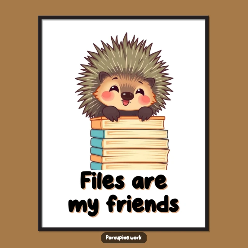 Funny Porcupine Office Poster - Amused File Peeker Wall Art