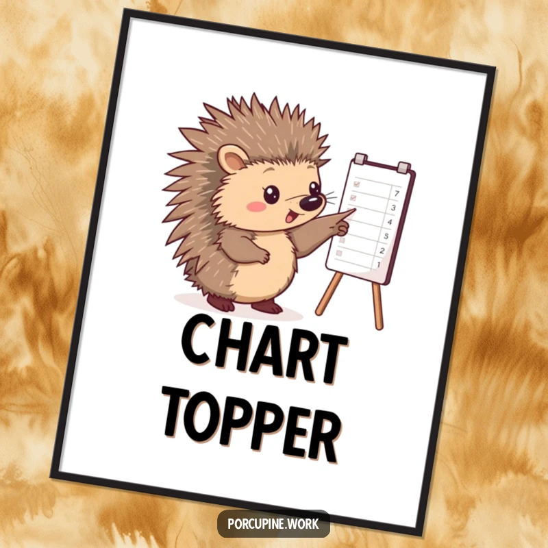 Funny poster showcasing a porcupine pointing at a business chart, perfect for adding a touch of humor to office decor.