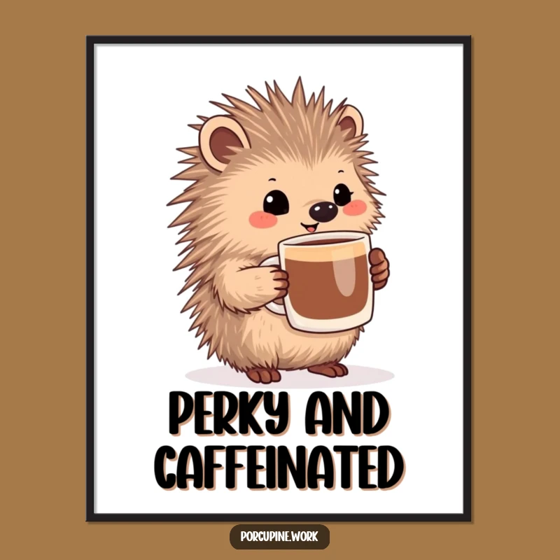 Funny Porcupine Coffee Poster - Pleased Expression Wall Art