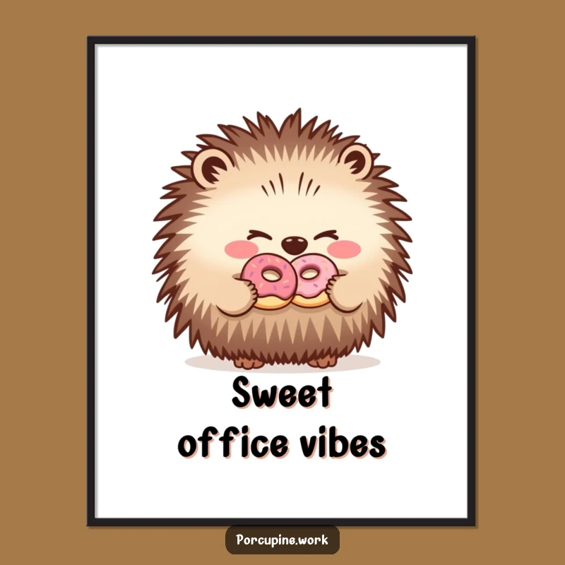 Funny Porcupine Donut Poster: Adorable Office Humor Wall Art Gift