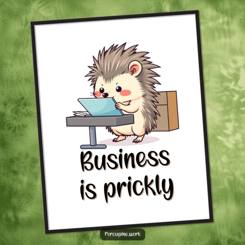 Funny Poster depicting a porcupine sliding a file folder with ultimate precision and a touch of flair.