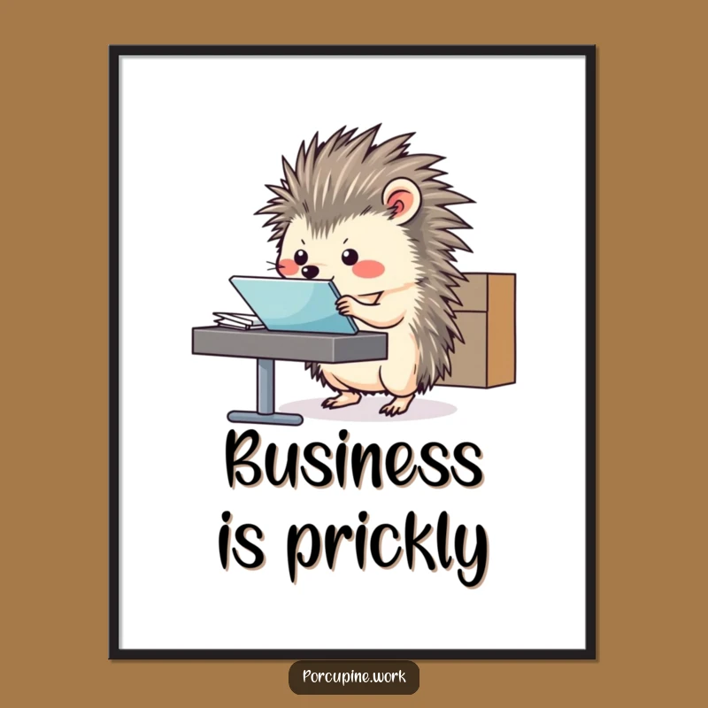 Funny Porcupine Office Poster - Motivational Work Cartoon Art Gift