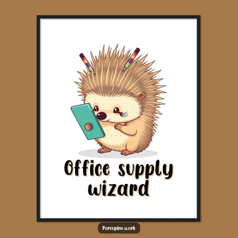 Funny Porcupine Office Skills Poster: Balancing Supplies on Quills, Hilarious Wall Art Gift
