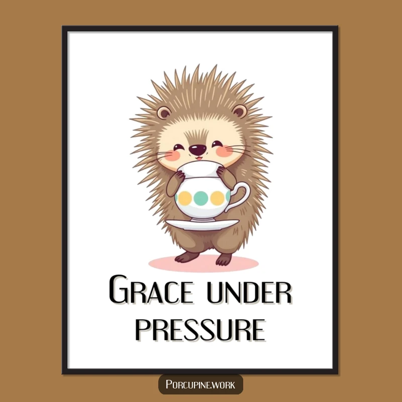 Funny Porcupine Poster: Tea Balance Art, Hilarious Delicate Decor Gift