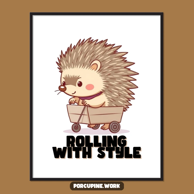 Funny Porcupine Rolling Cart Poster: Happy Hauler Art for Hilarious Decor