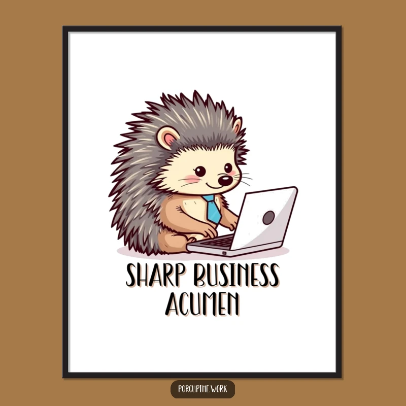 Funny Porcupine Tie Laptop Poster: Dapper Typist Art for Hilarious Decor