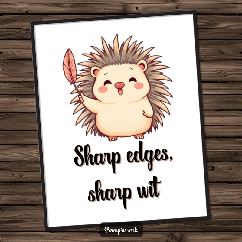 Funny Poster capturing a cute porcupine character enthusiastically waving its quill, adding a touch of joy to any space.