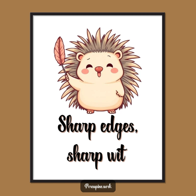 Funny Porcupine Waving Quill Poster - Cute Animal Wall Art Gift