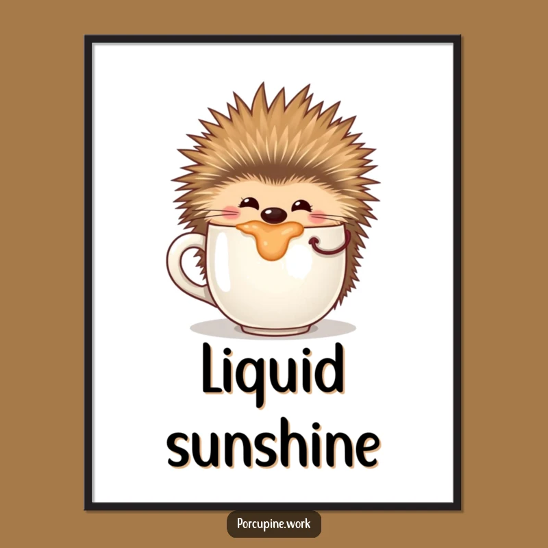 Funny Sipping Porcupine Poster: Coffee Art, A Hilarious Gift Idea!