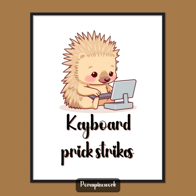 Funny Typing Porcupine Poster: Hilarious Wall Art for the Tech-Savvy Home