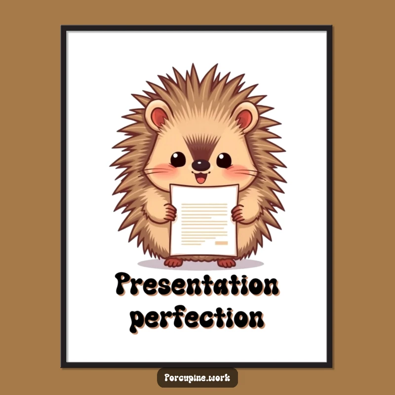 Funny Porcupine Triumph Poster: Proud Animal Presenting Document, Hilarious Wall Art Gift