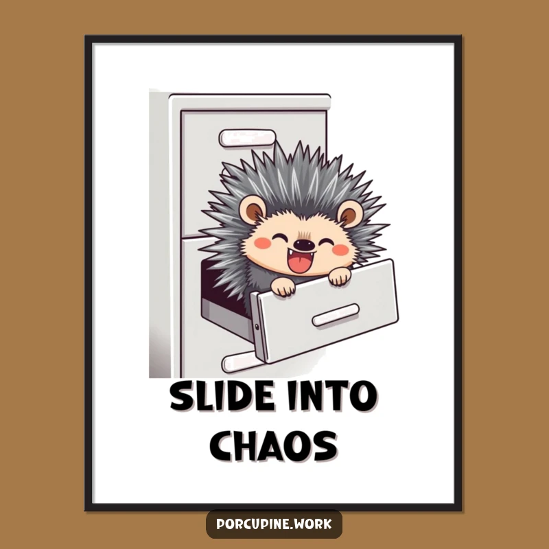Funny Office Escape Poster - Hilarious Porcupine Filing Cabinet Art