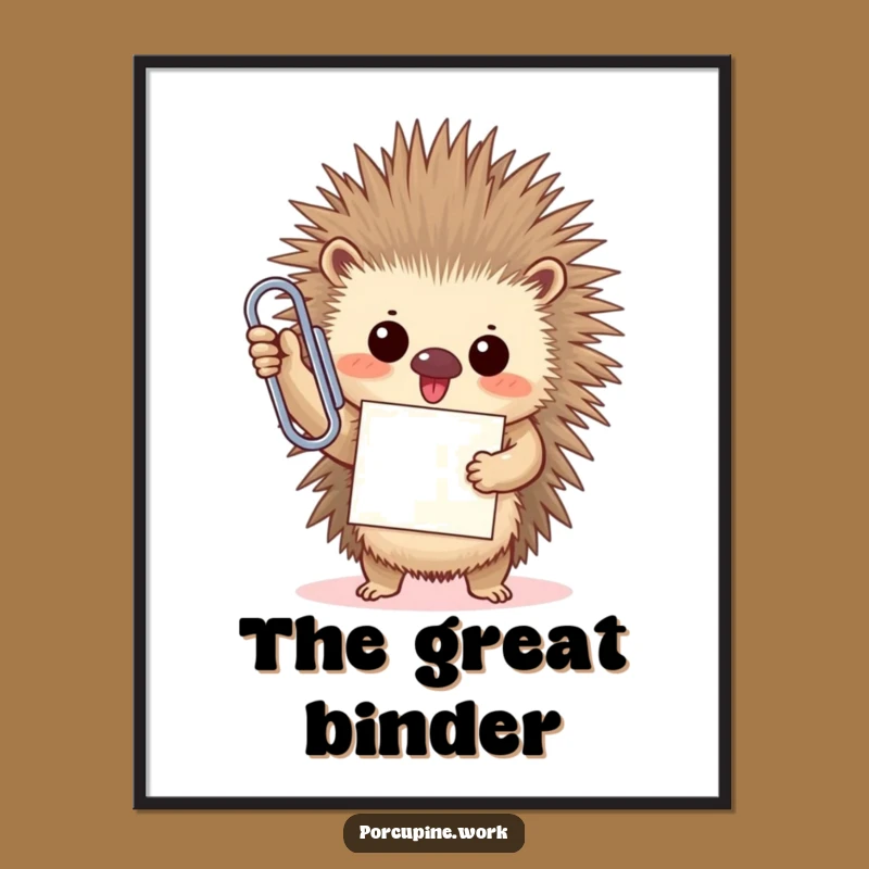 Funny Porcupine Paperclip Poster: Office Triumph Hero, Hilarious Wall Art!