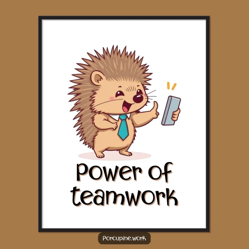 Vibrant Funny Porcupine High-Five Poster: Decorate with Energetic Teamwork Vibes