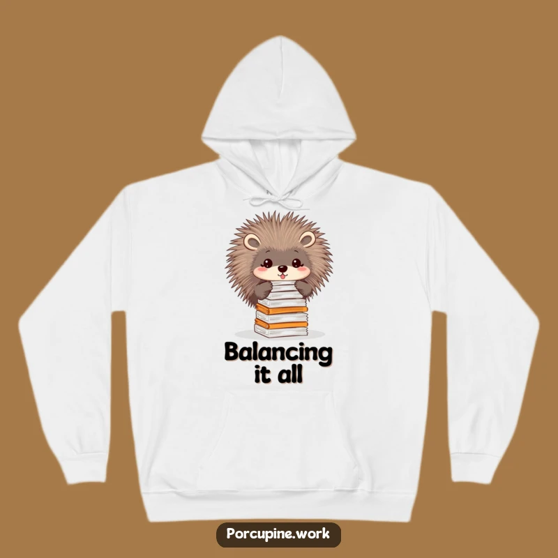 Funny Paper Balancer Porcupine Hoodie: Cozy Organizer, Perfect Gift!